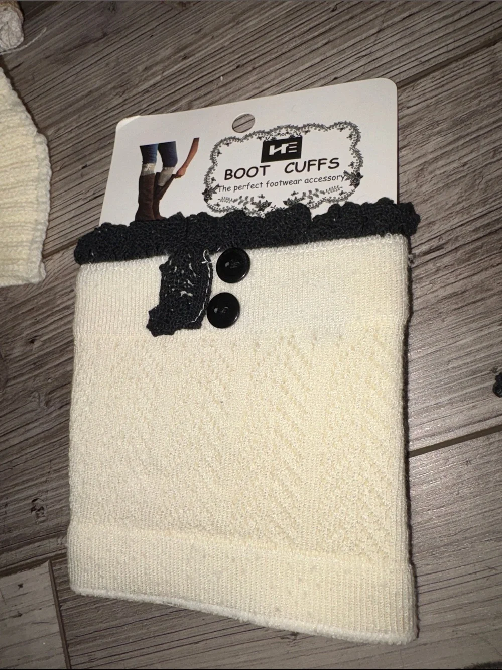 NWT short Cream Boot Cuffs with Black Lace Trim leg warmers